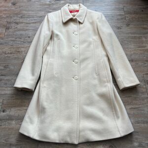 Cashmere Trench Coat Women's Medium Wool Anne Klein Cream White Long